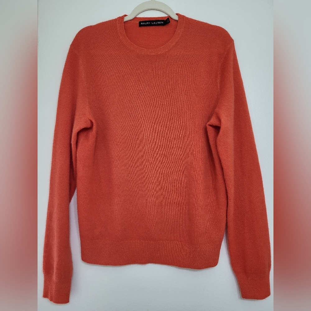 Ralph Lauren men's 100% cashmere sweater, bright orange, size large